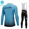Tenue Cycliste Manches Longues et Collant à Bretelles 2018 Astana Pro Team Hiver Thermal Fleece N001